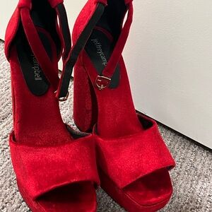 Jeffrey Campbell Vibrant Red Velvet Heels